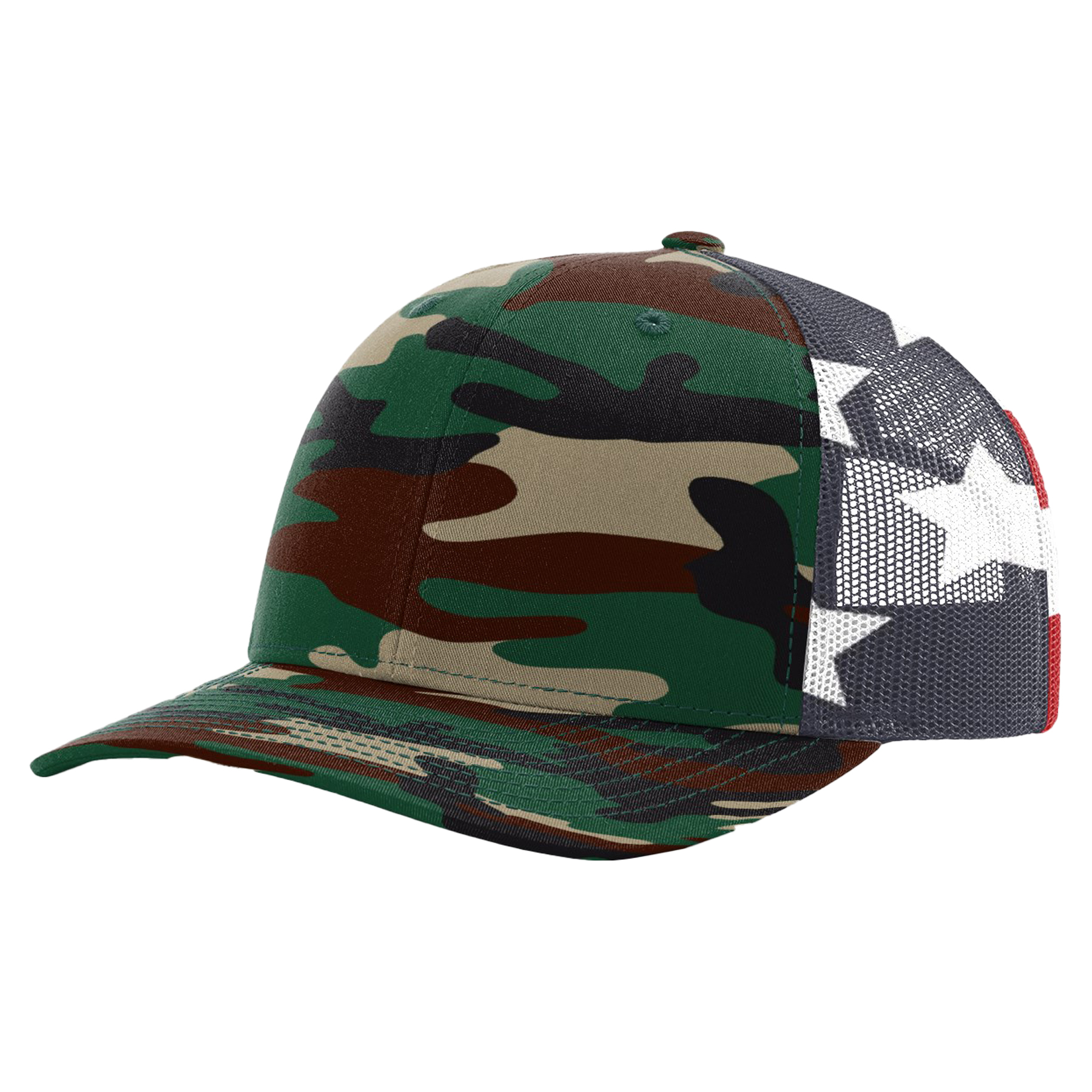 Richardson 112PM Printed Mesh Snapback Trucker Hat w/Leatherette Adhesive Patches or Embroidery 51