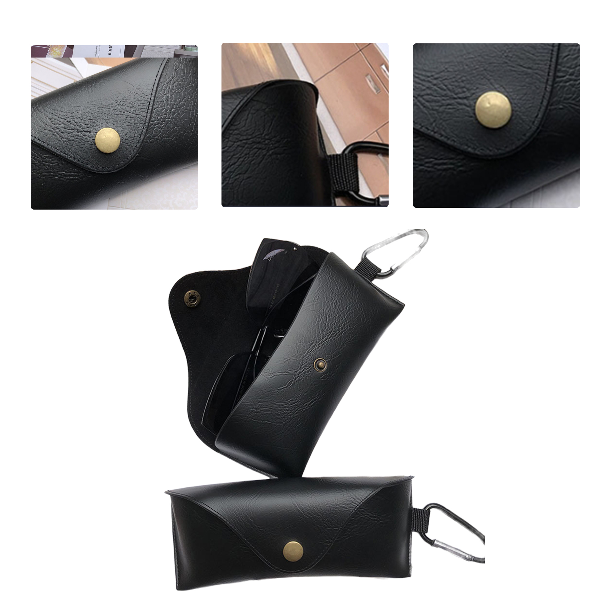 MOQ50 Custom Hook Leather Glasses Case With Snap Button 2
