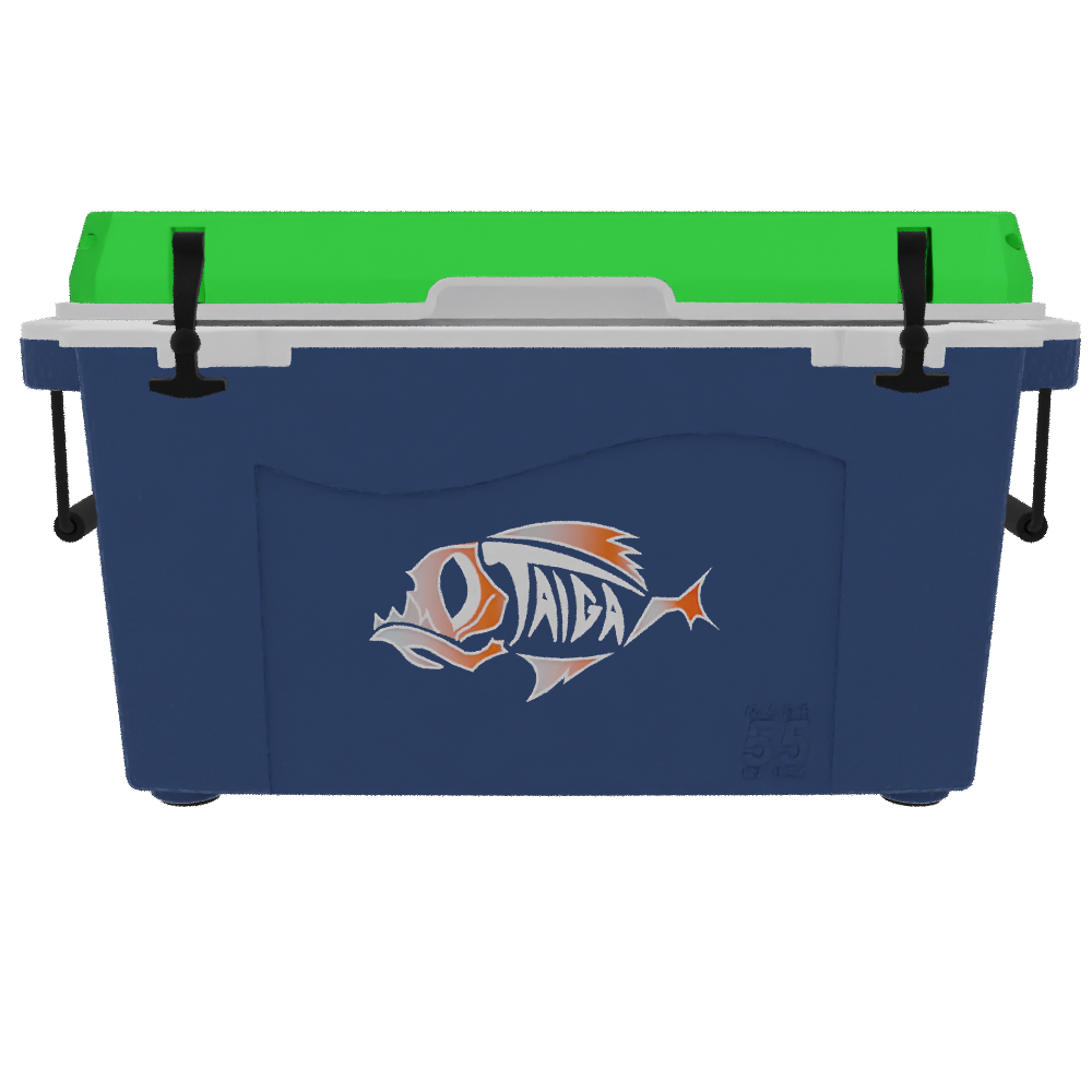 Taiga 55 Quart Cooler: Taiga Fish molded Logo With Custom Lid Graphic 2