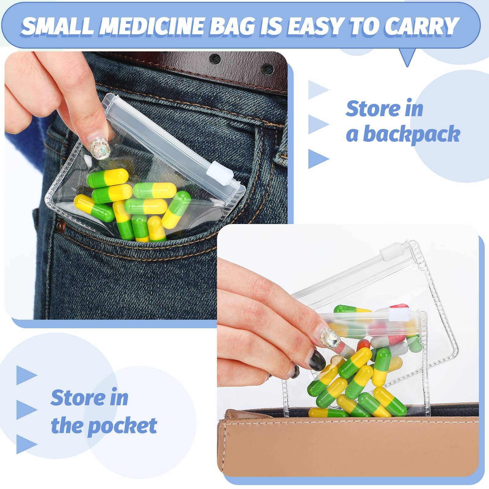 Clear Plastic Pill Pouch Travel Bag Zippered 4
