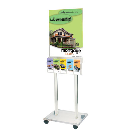 67"h Clear Acrylic Floor Frame with wheels for 22 x 28 poster, with 5 Pocket 1