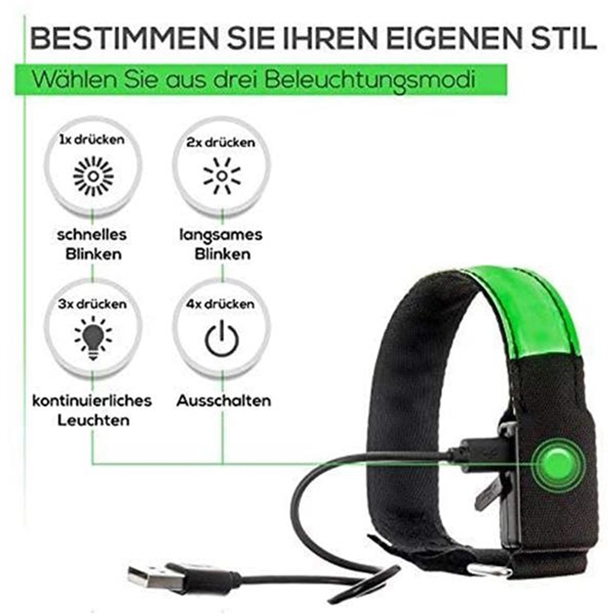USB Chargable LED Sports Saftey Flashing Reflective Armband 7