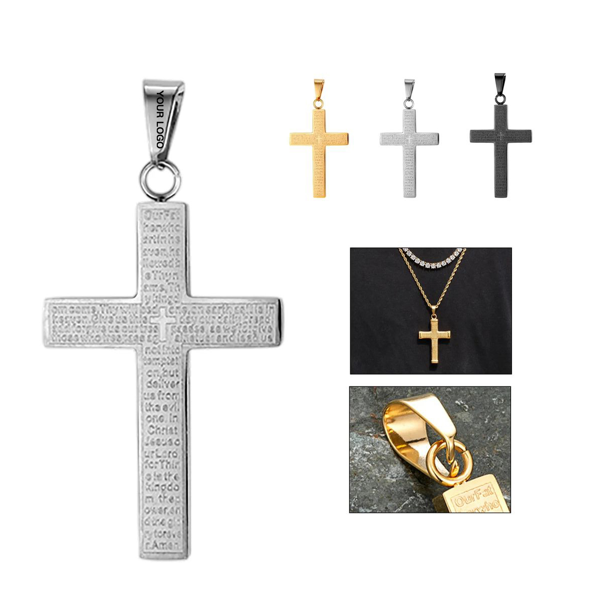 Stainless Steel Cross Necklace with Adjustable Chain 2