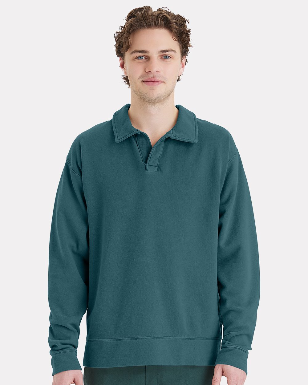 Unisex Garment-Dyed Polo Collar Sweatshirt - GDH490 13