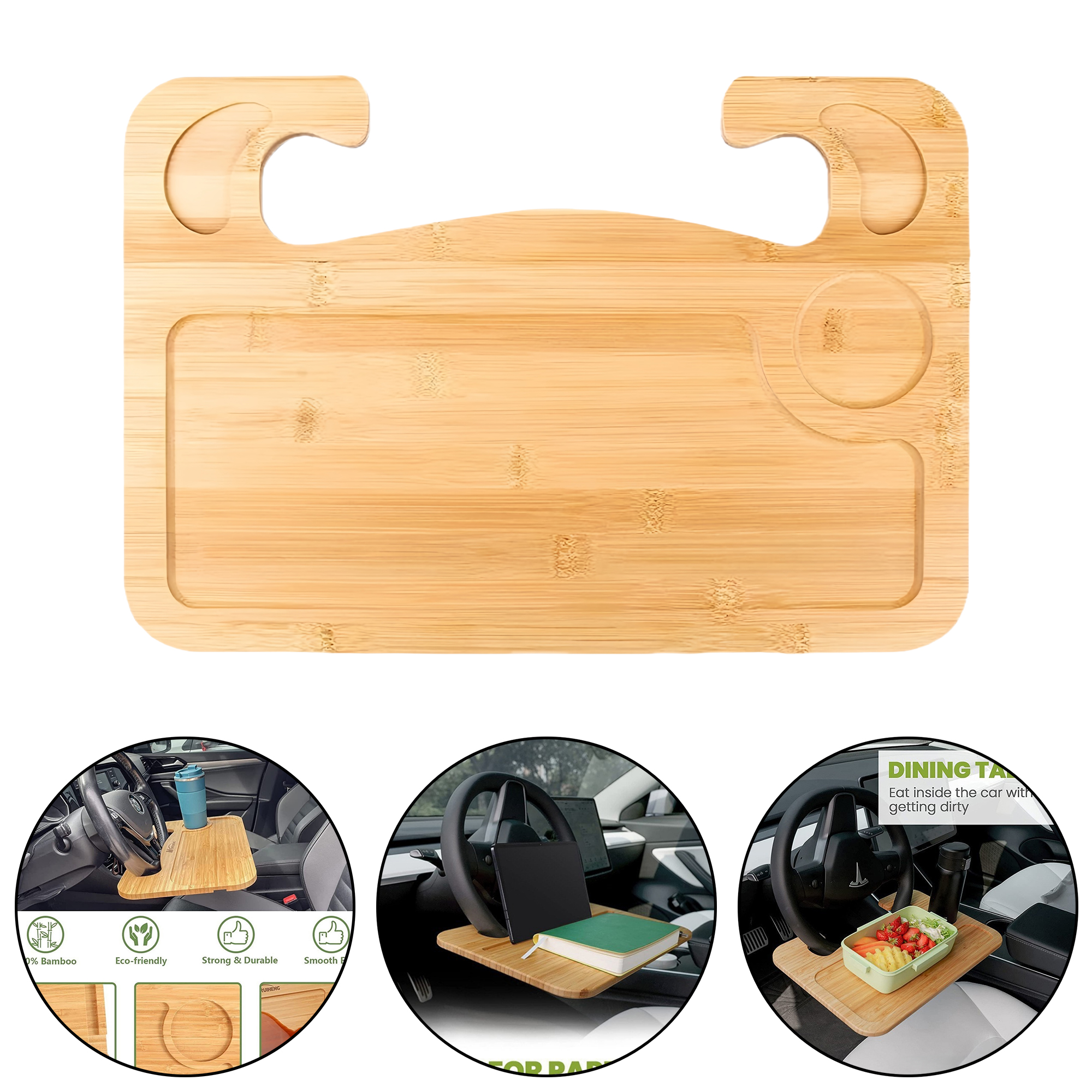 Bamboo Car Steering Wheel Laptop Stand Tray Table Desk Organizer Holder for Notebook Computer 3