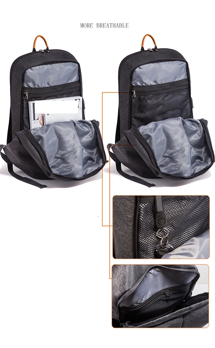Men's Sports Waterproof Laptop Bags with USB Charging Port 15