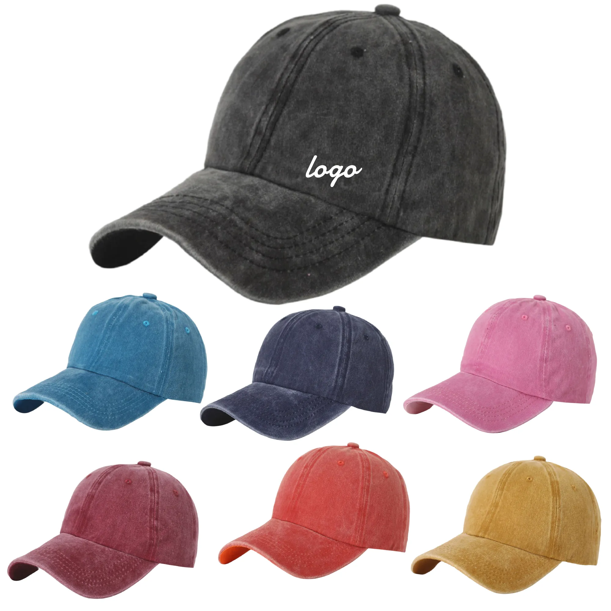 Colorful Distressed Custom - Logo Baseball Caps