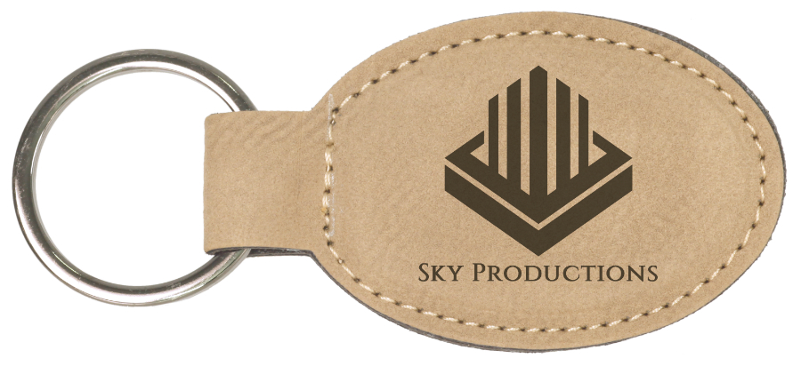 3" x 1 3/4" Light Brown Leatherette Oval Keychain 2