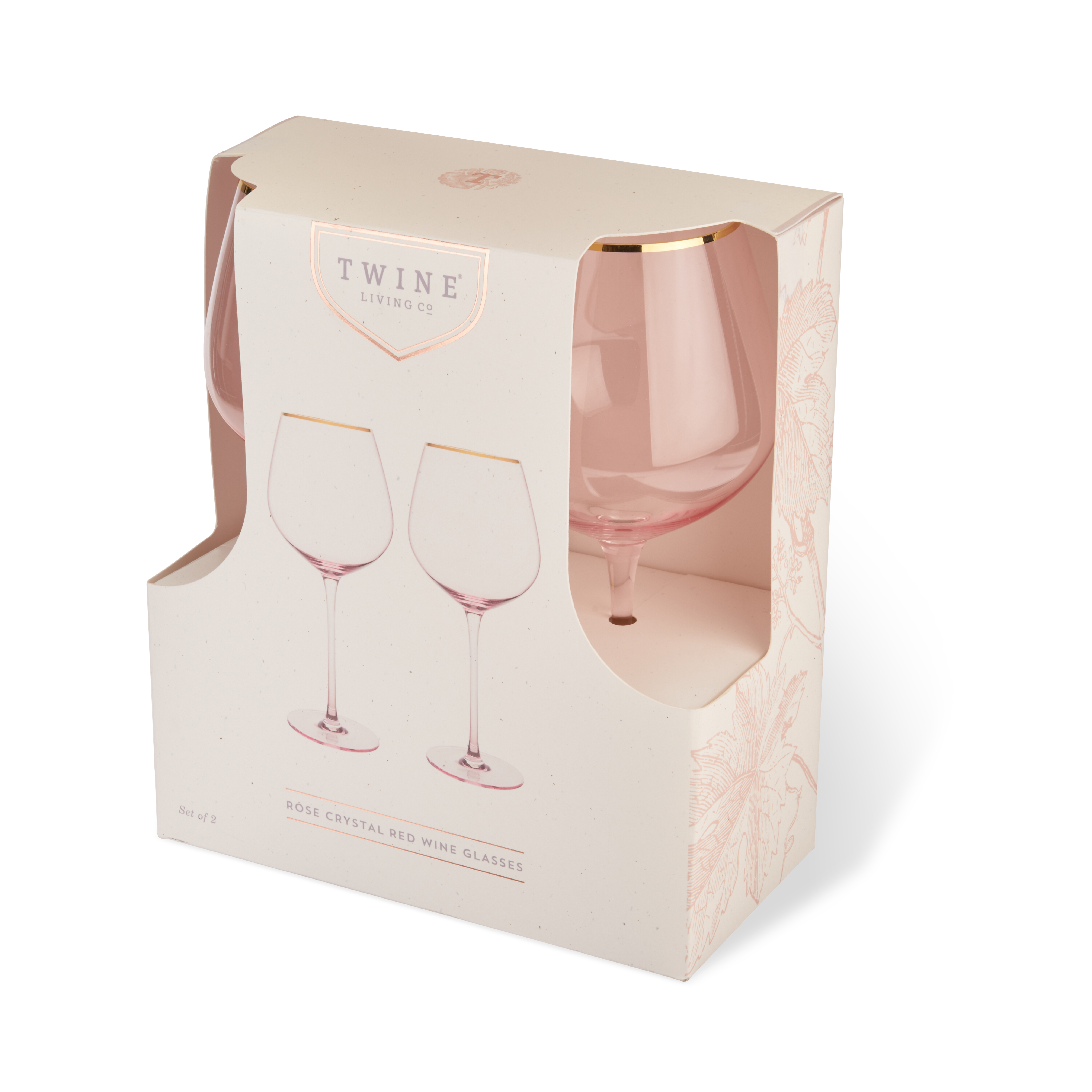 Twine Living® Rose Crystal Red Wine Glass, set of 2 10