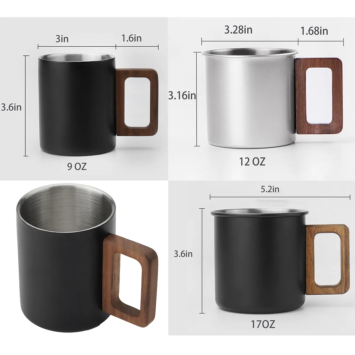 Double Wall Stainless Steel Mug With Walnut Wooden Handle 1