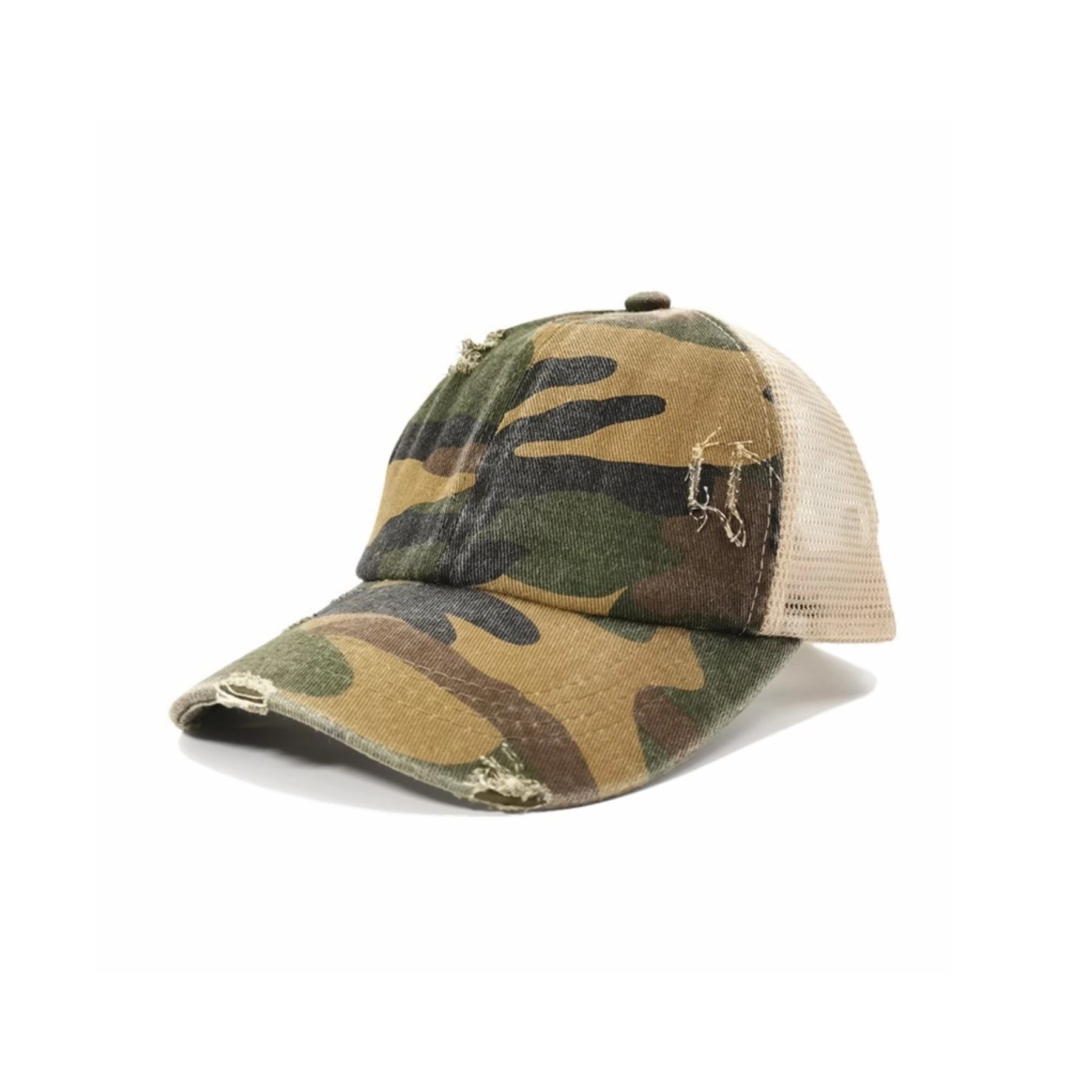 Leather Patch Distressed Ponytail Trucker Cap 7
