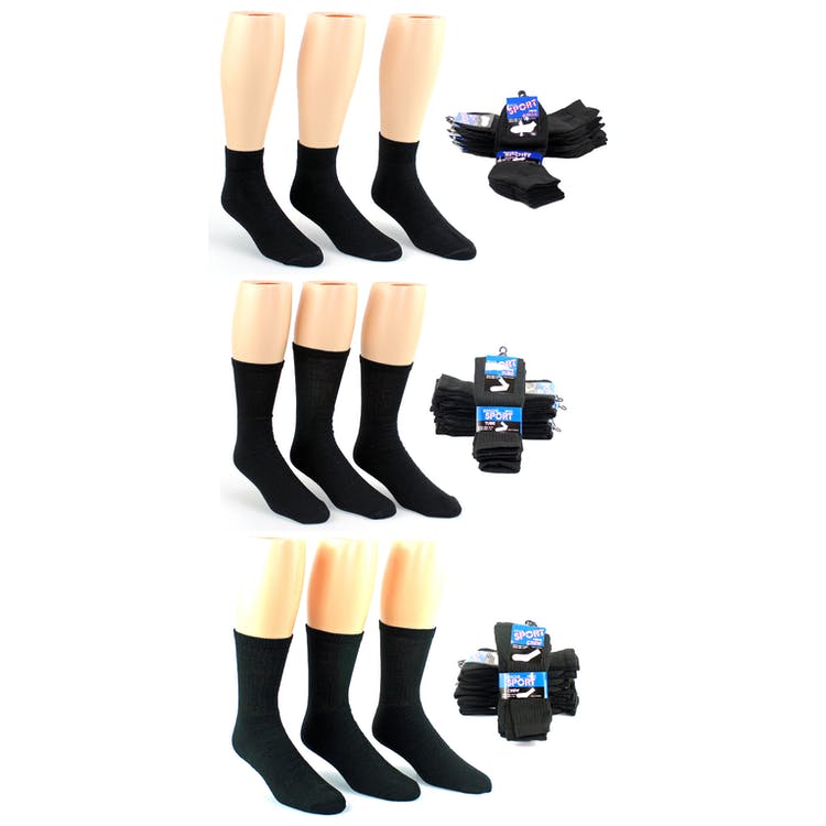 Men's Athletic Socks - Black Assorted Styles Size 10-13 2