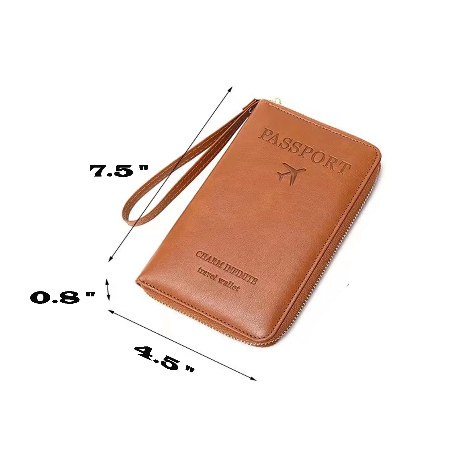 RFID Rectangular Zipper PU Leather Travel Passport Bag 5