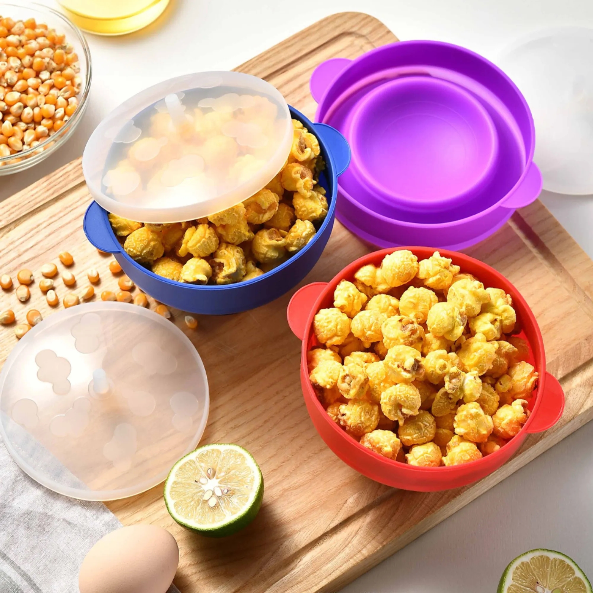 Collapsible Silicone Popcorn Bowl Bucket With Lid 6