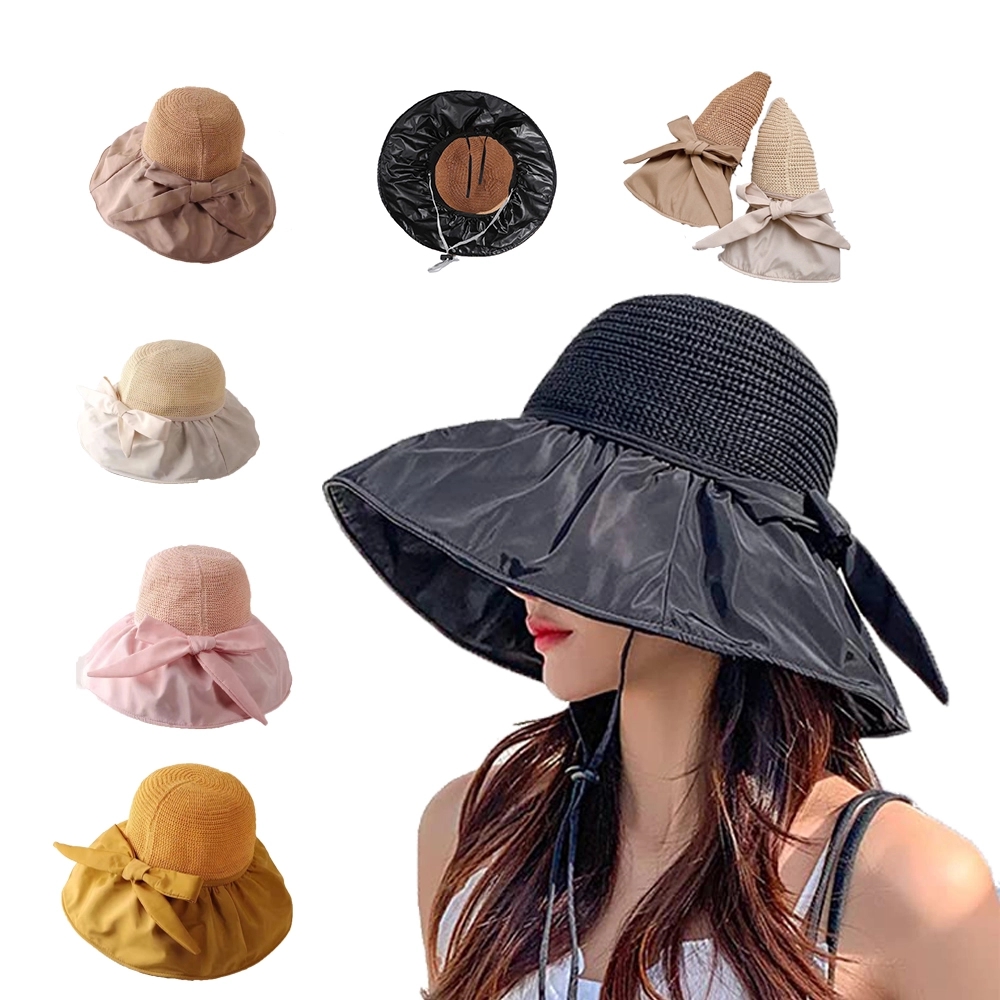 Splicing Bucket Hat Womens Foldable Roll Up Cap 2
