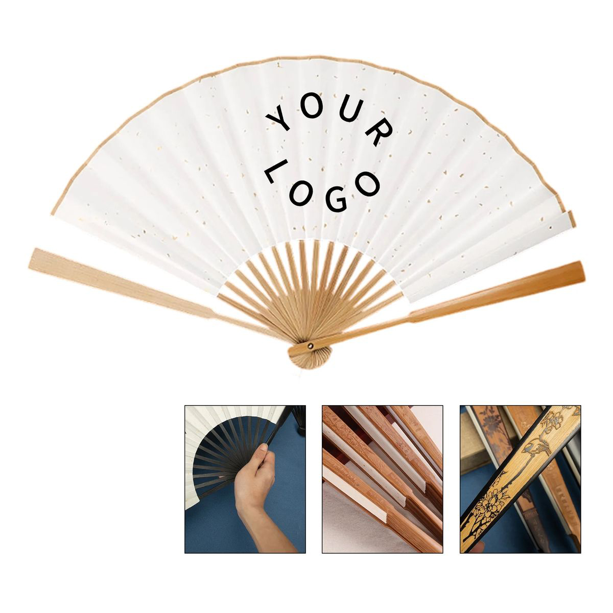 Folding Paper Hand Fan with Bamboo Frame 4
