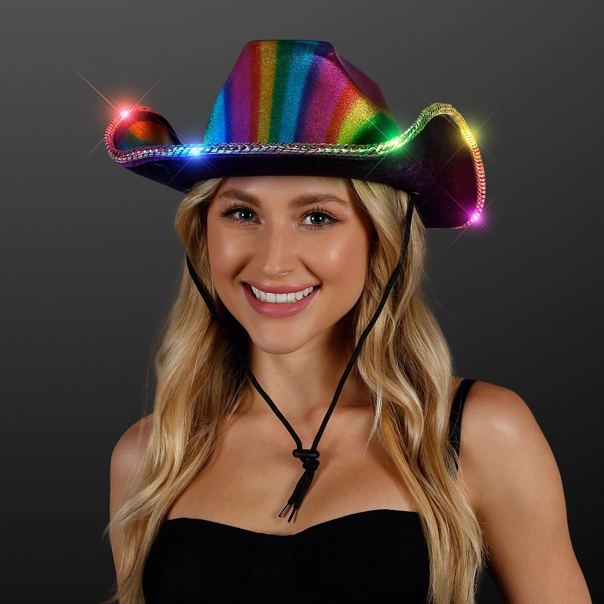 Light Up Cowboy Shiny Rainbow Hat w/ Black Band 6