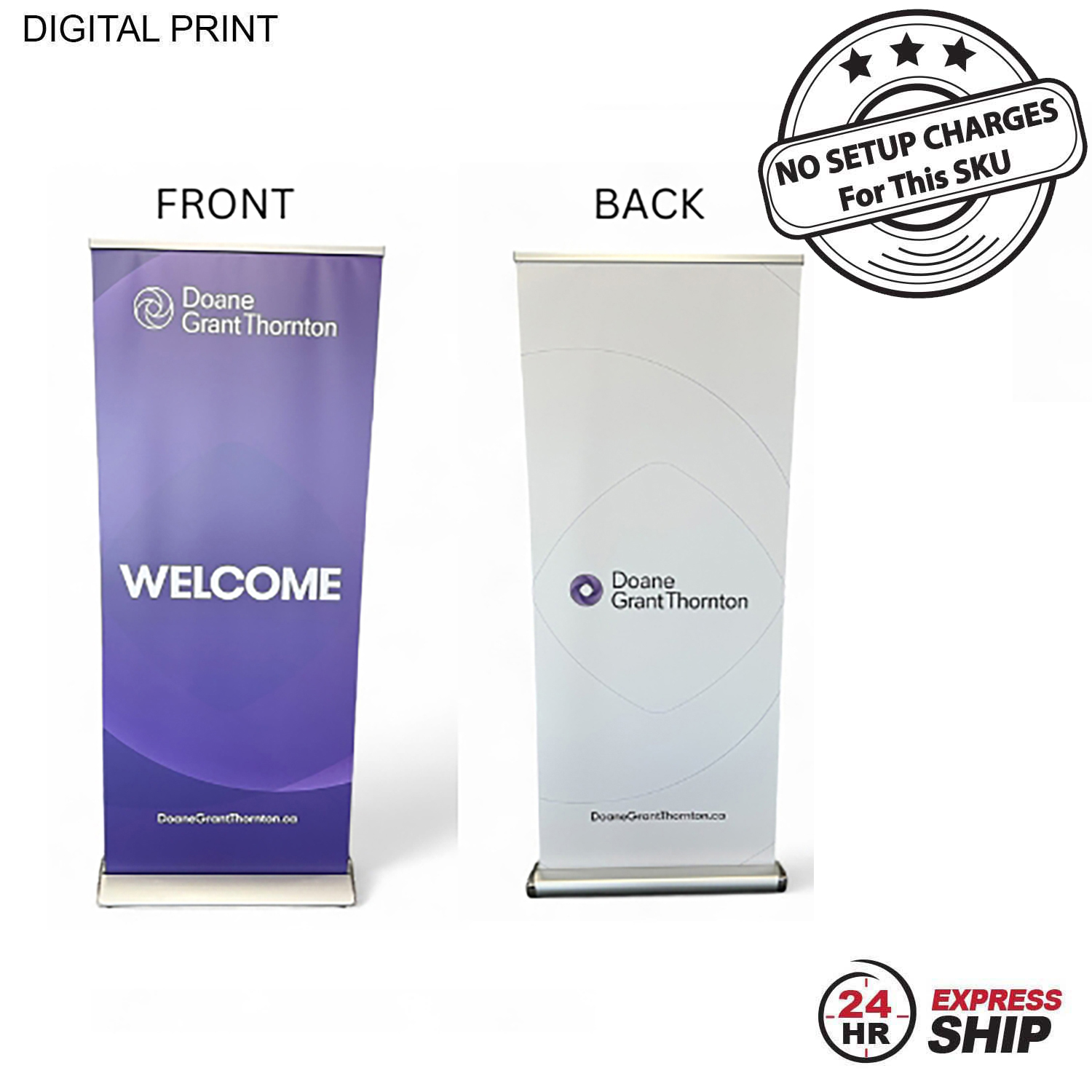 24Hr Express Ship- Deluxe Wide Base Retractable Pull Up Banner Double sided, 33.5x79, NO SETUPS 12