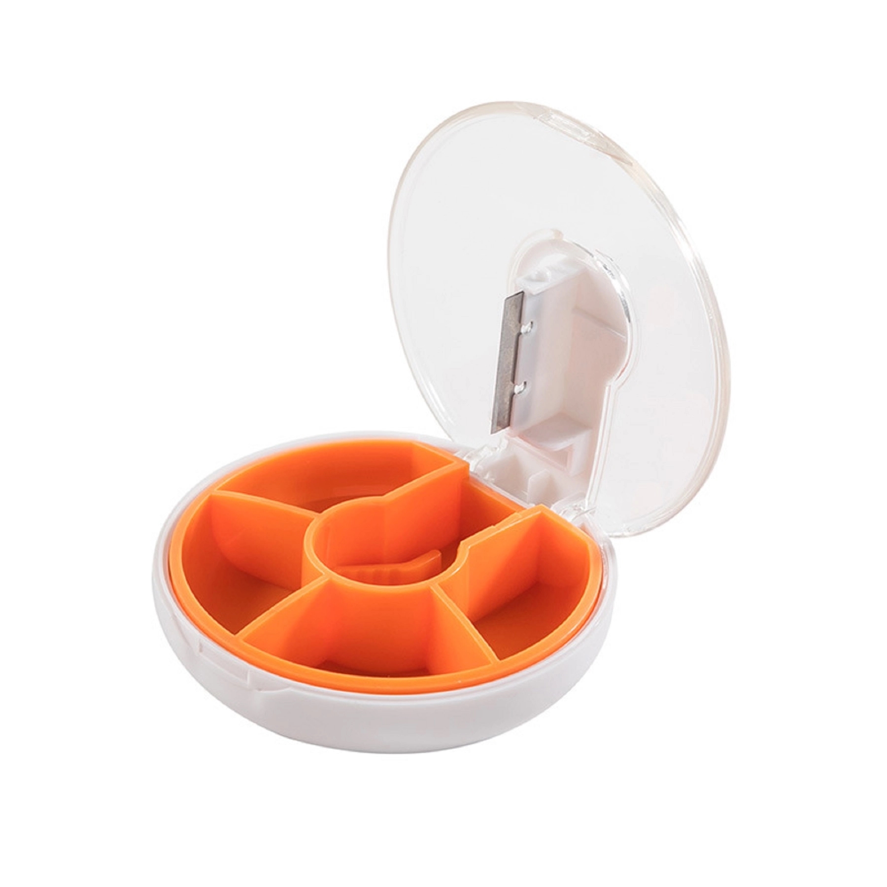 Round Four-compartment Pill Box with Cutter 6