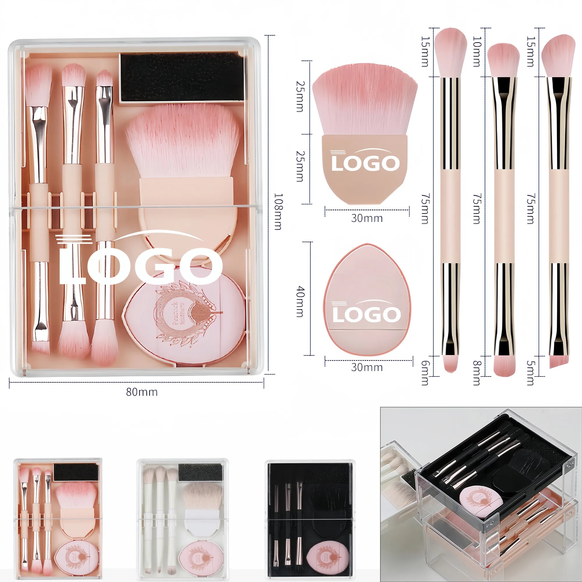 Professional 8-In-1 Portable Makeup Brush Set With Box