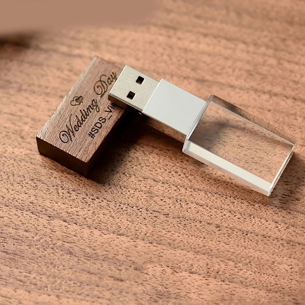 Engraved crystal USB drives with wooden box 3