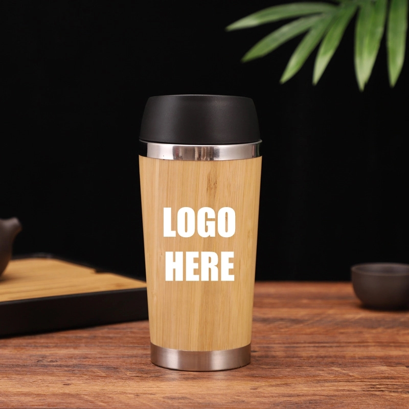Custom 14 oz Insulated Bamboo Travel Tumbler With Lid 3