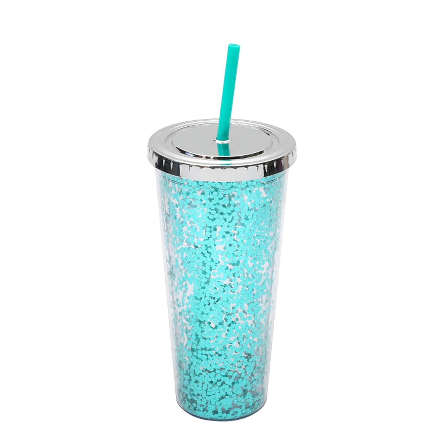 24 Oz. Double Wall Insulated Plastic Glitter Straw Mug 17