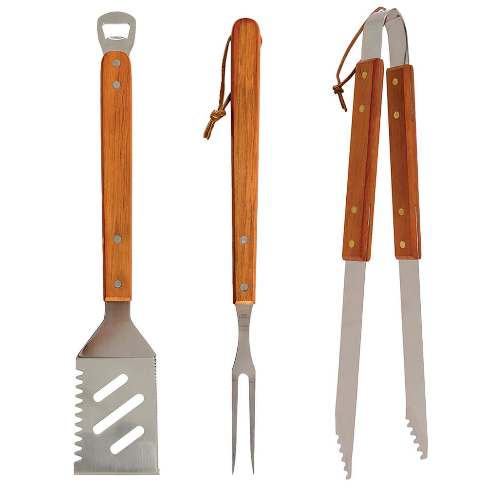MR BAR-B-Q 3 Piece Wood Handled Tool Set