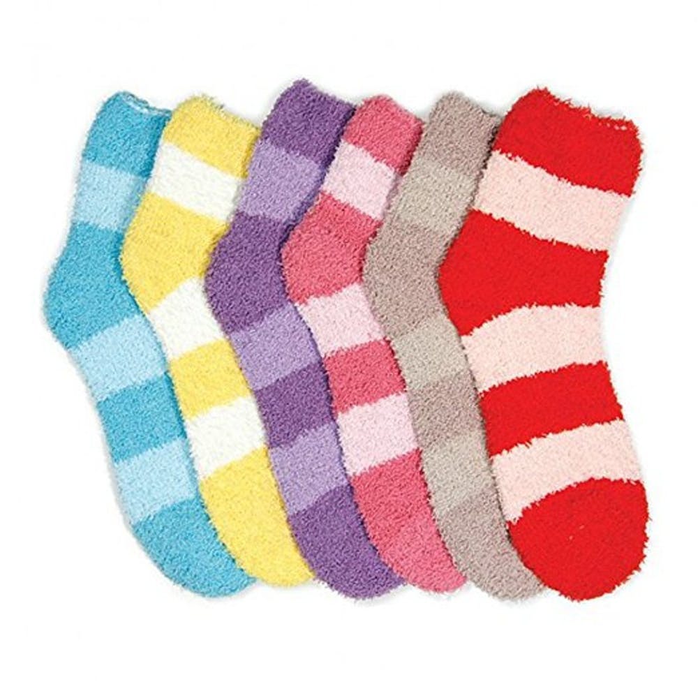 Women's Fuzzy Slipper Socks - Assorted Stripes Size 9-11 2