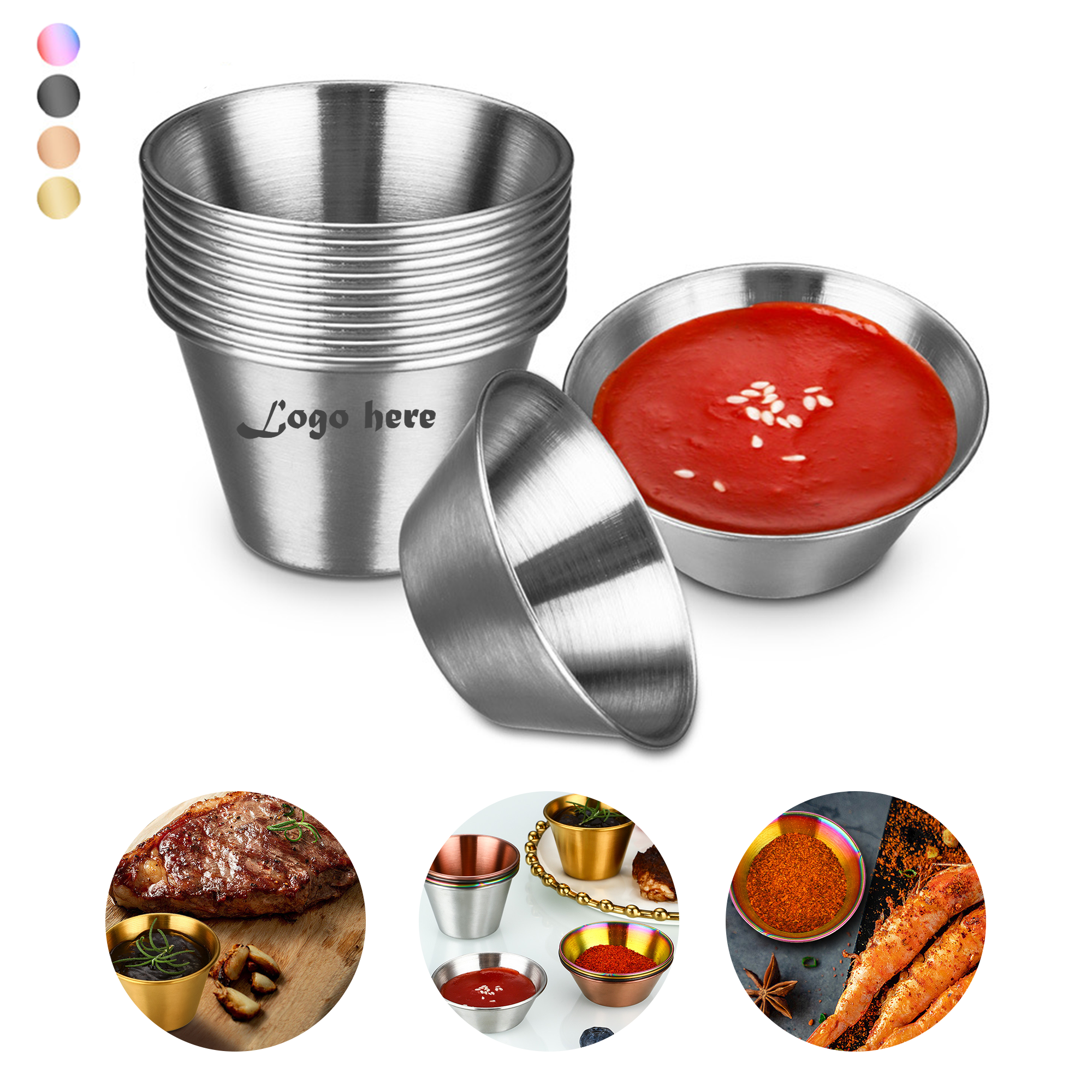 2.5oz Stainless Steel Condiment Sauce Cup 7