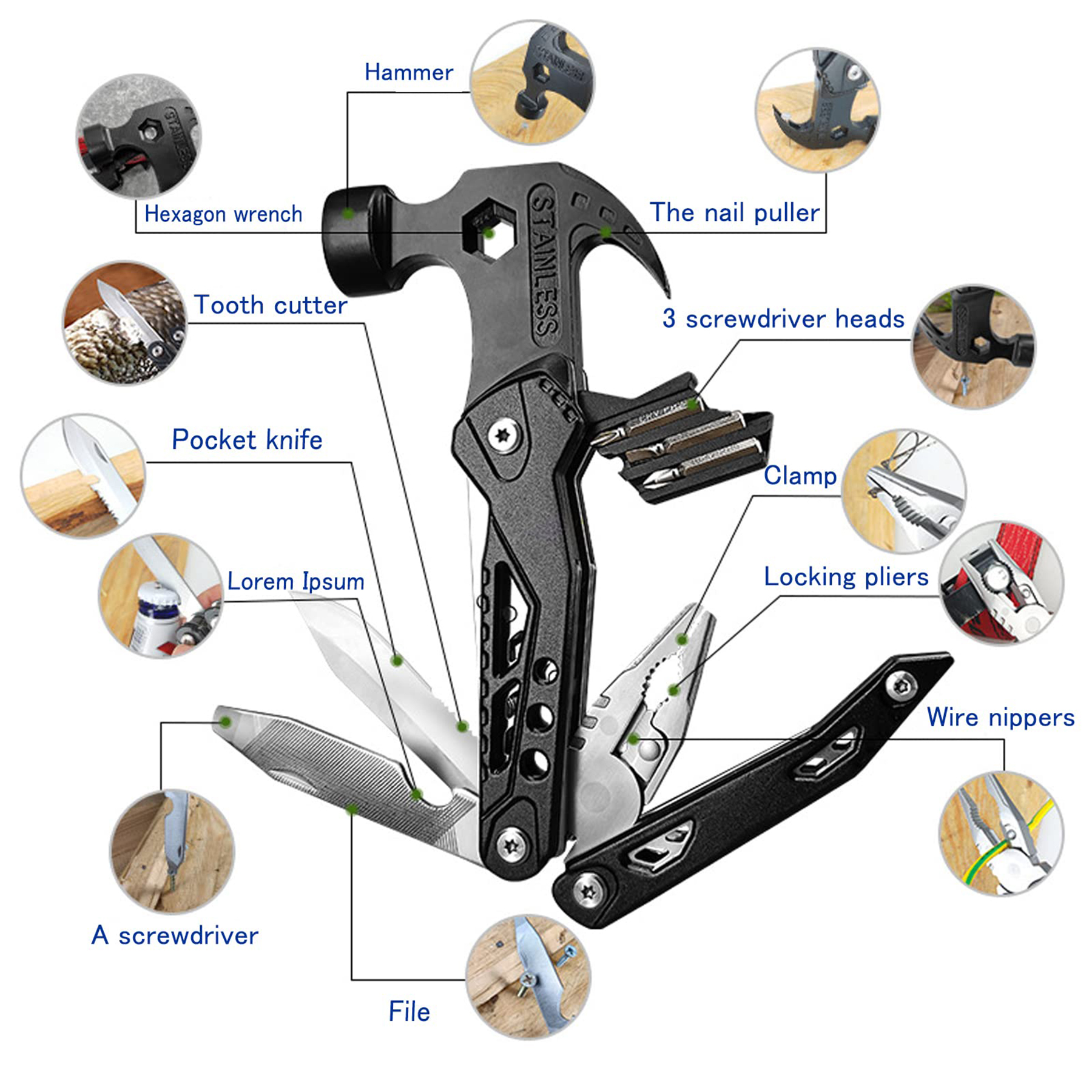 Multi-Tool Hammer Pliers Hex Wrench 3