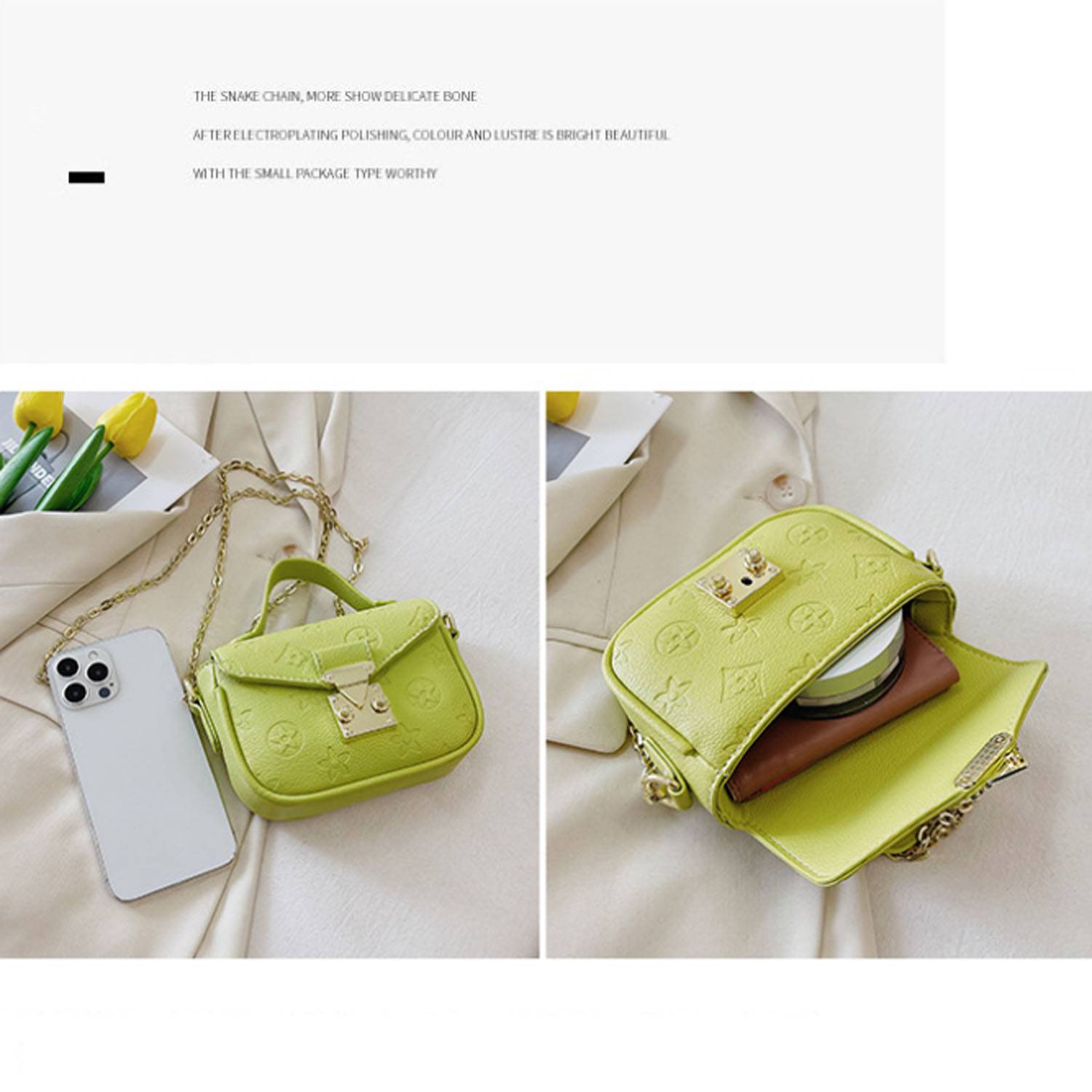 PU Leather Shoulder Bag w/ Metal Chain Strap 7