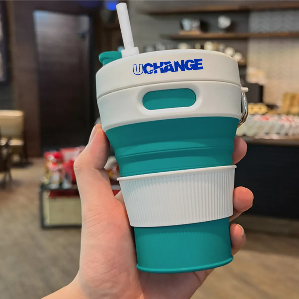 Collapsible Silicone Travel Cup With Straw And Handle 6
