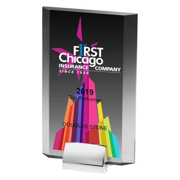 Rectangular Beveled Award w/ Chrome Base (5" x 7 3/4" x 3/4") - Screen Printed 4