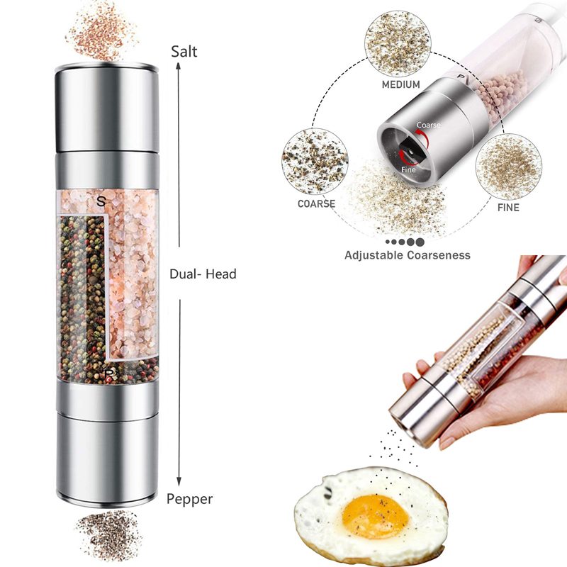 Pepper Mill Grinder 2 in 1 Stainless Steel Manual Salt 2