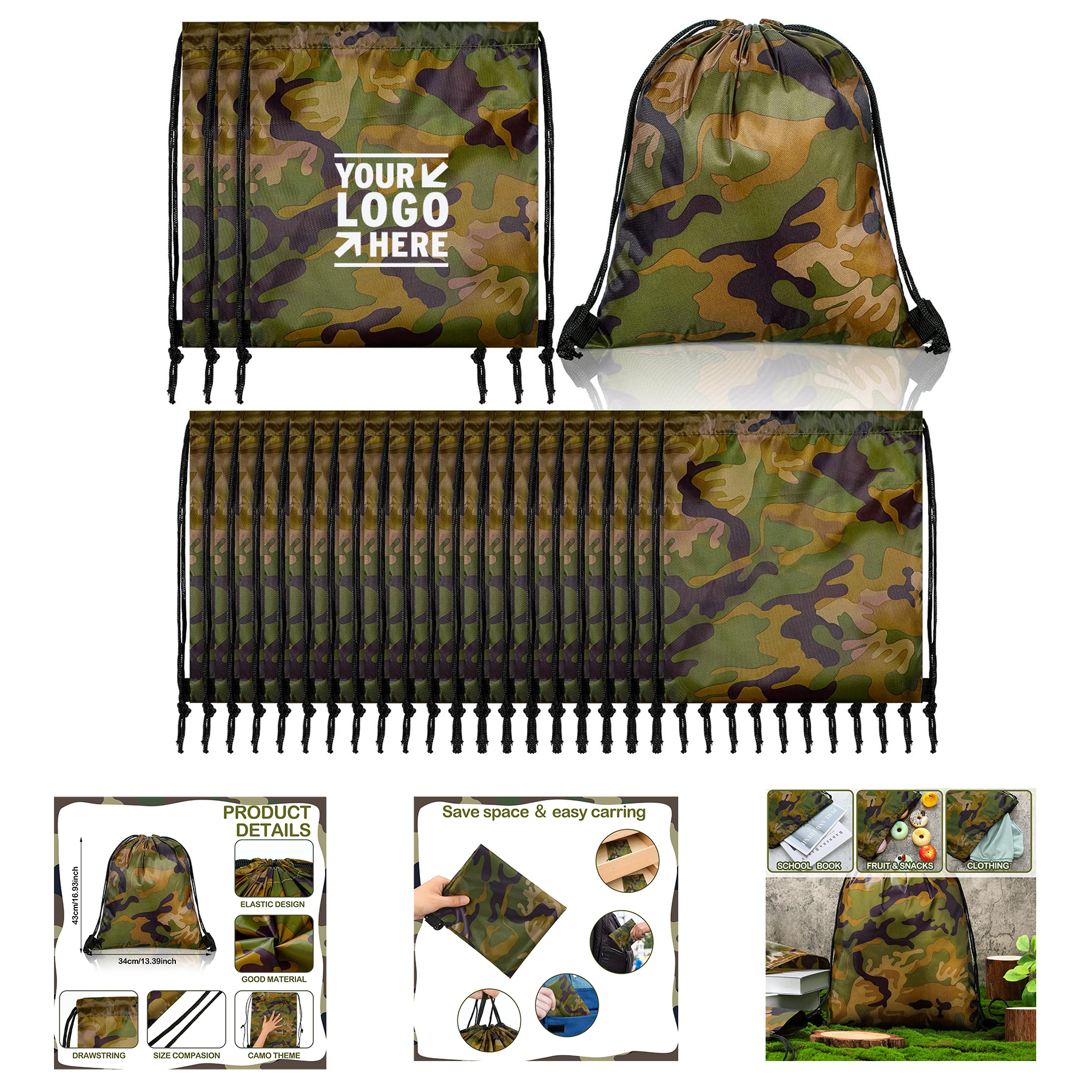 Camo Lightweight Waterproof Men Women Kid Military Army Backpack Travel Sport Gym Drawstring Bag 2