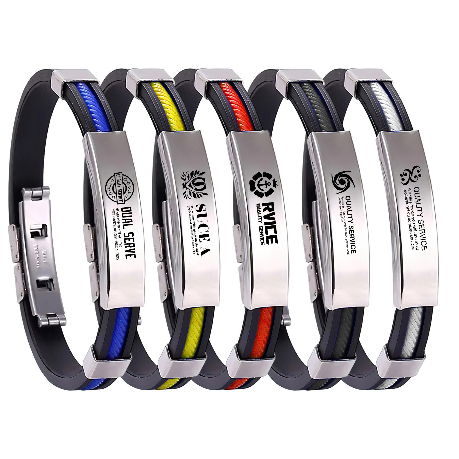 "8'' DIY Engraved Silicone Stainless Steel Bracelets " 1