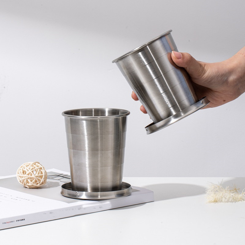 450ML Travel 304 Stainless Steel Collapsible Cup w/ Metal Keychain 6