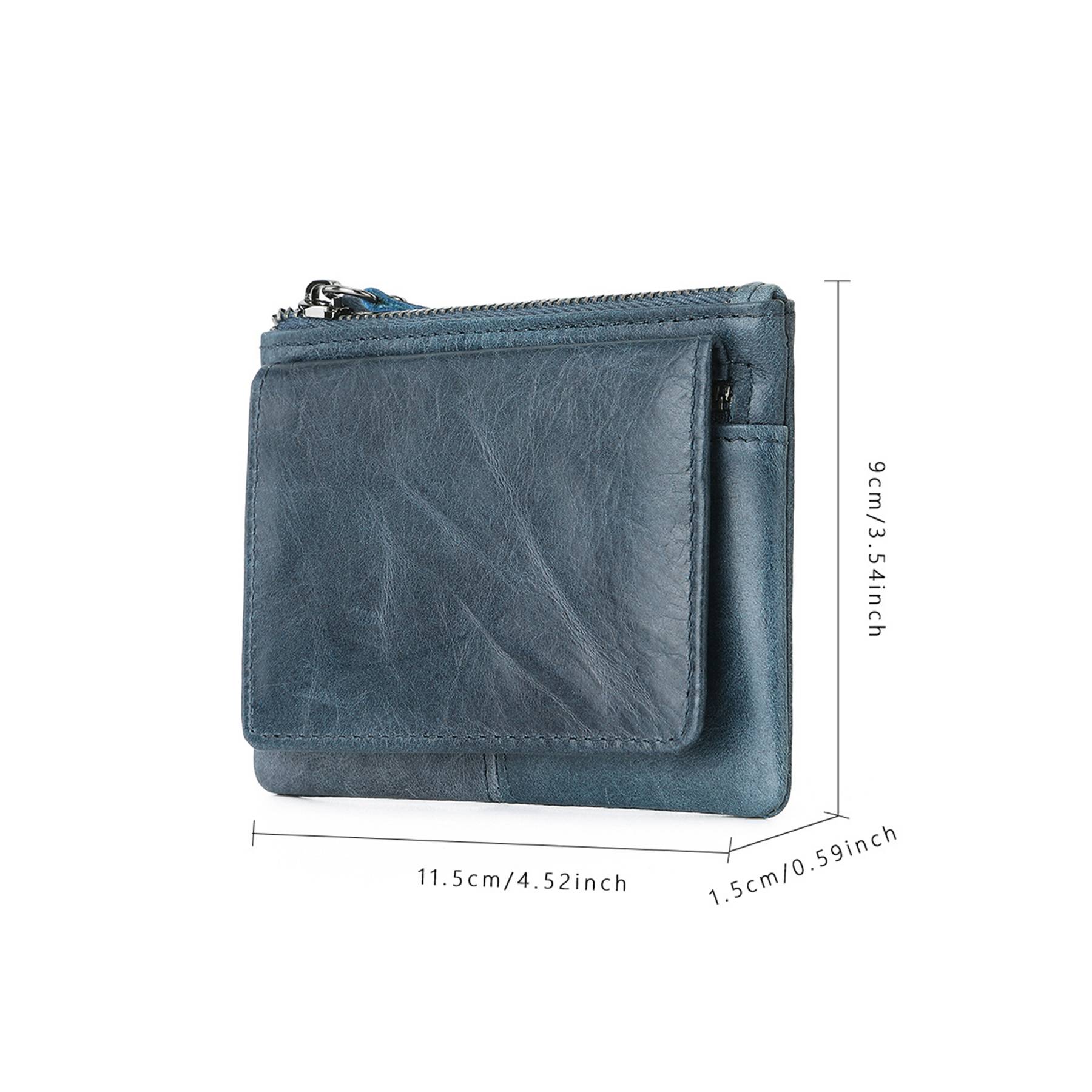 Genuine Leather 2 Zipper Coin Purse Wallet 5