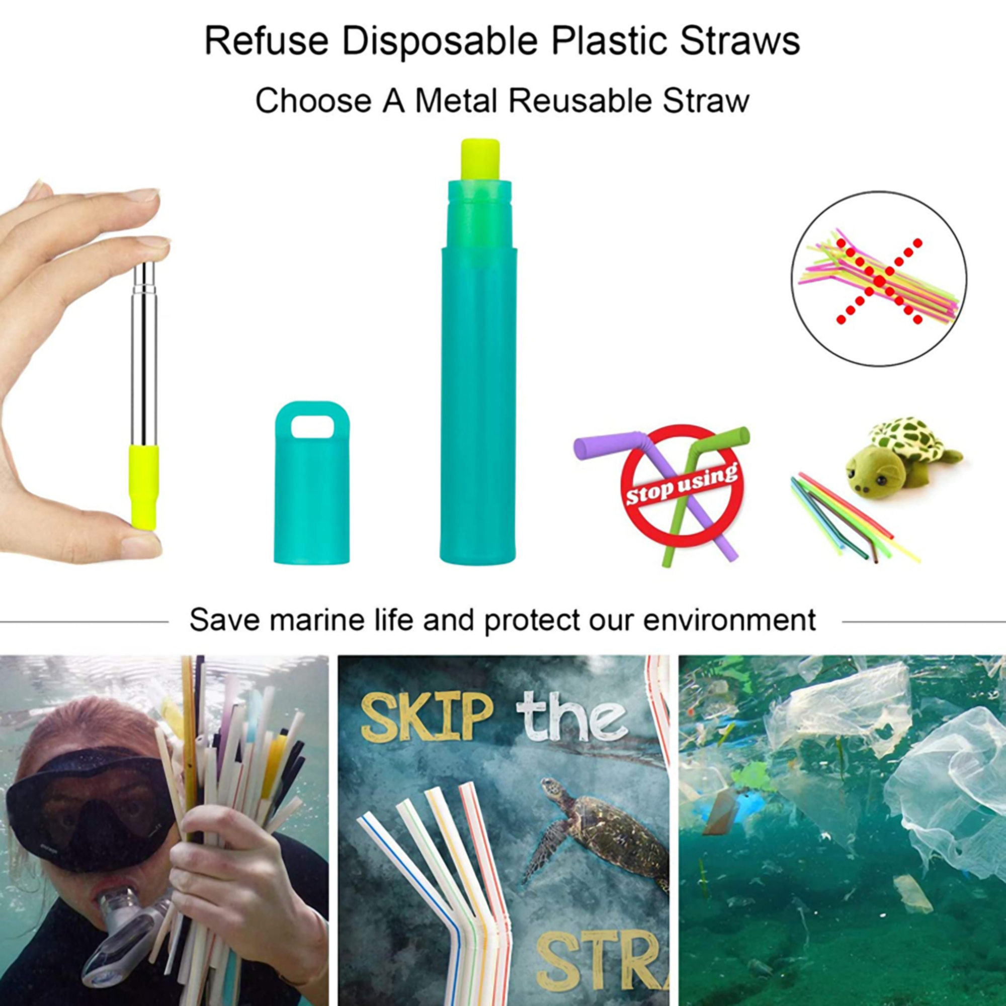 Reuseable Telescopic Stainless Steel Straw w/Silicone Tip 2