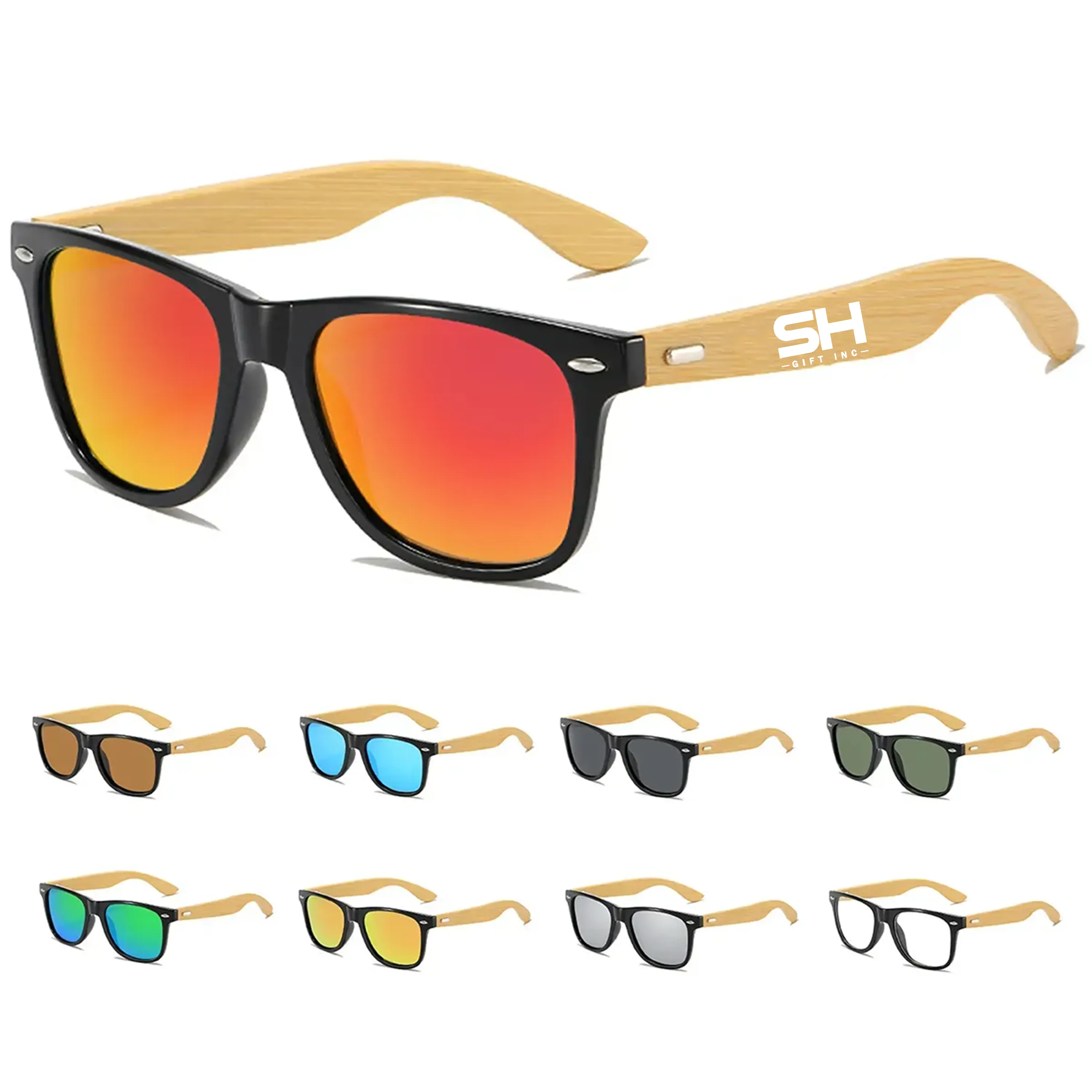 Unisex Design Bamboo Wood Arms Sunglasses 4
