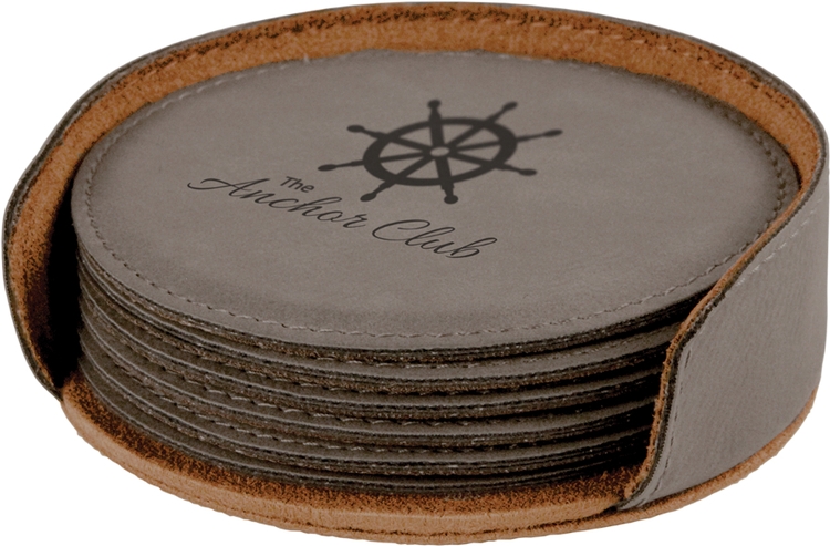 Gray Leatherette Set of Six Round Coasters 2