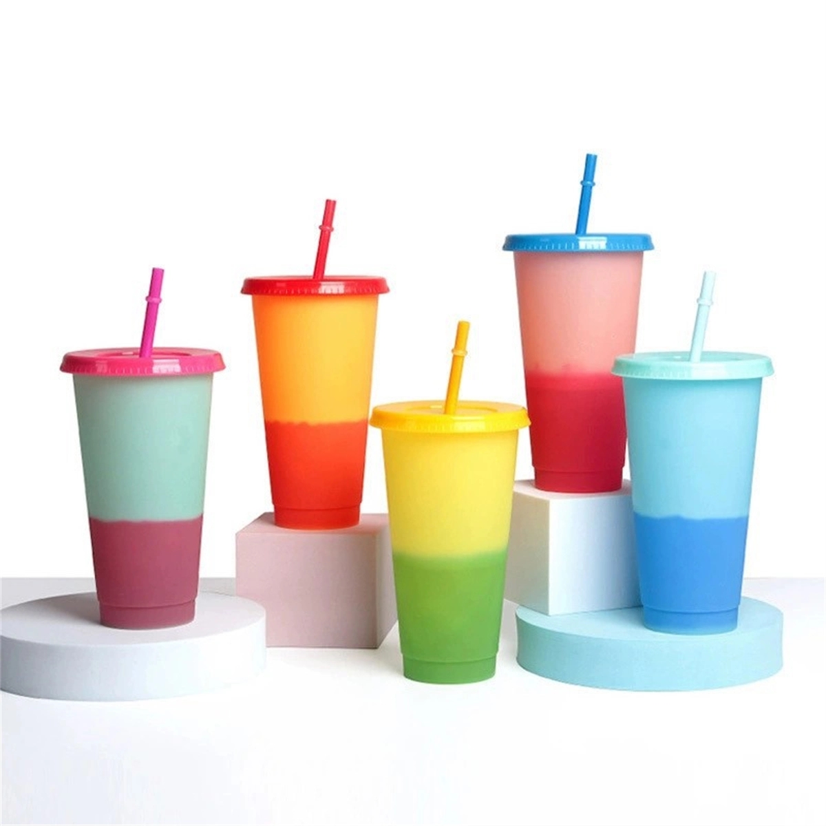 24 Oz Color Changing Reusable Cup With Lid And Straws 2