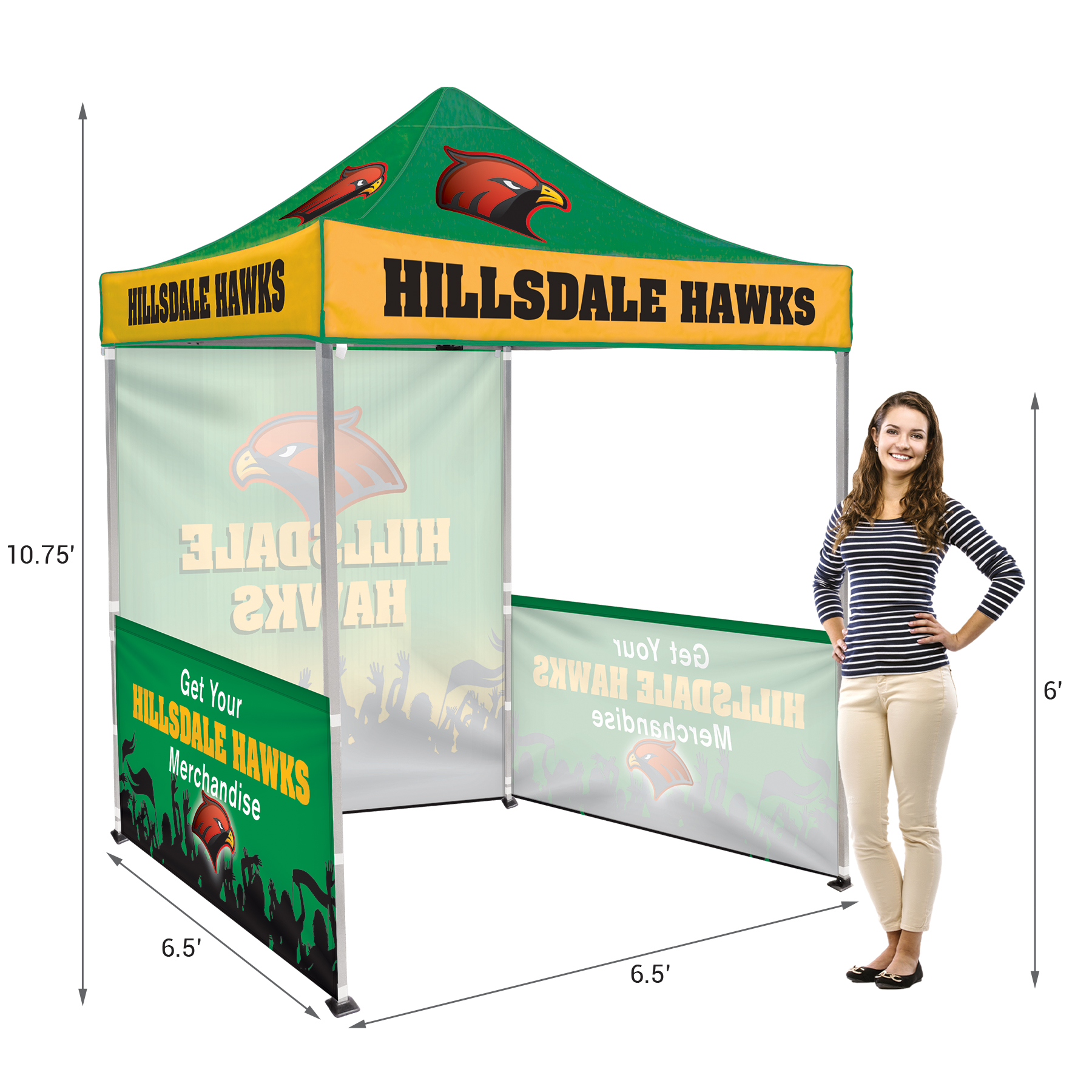6.5' Square Canopy Tent with 1 Full Single Sided Wall & 2 Single Sided Half Walls 15