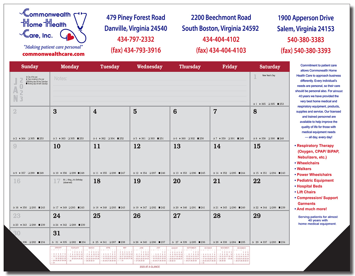 Jumbo Desk Pad Calendar Maroon/Gray Datepad w/Side Notes