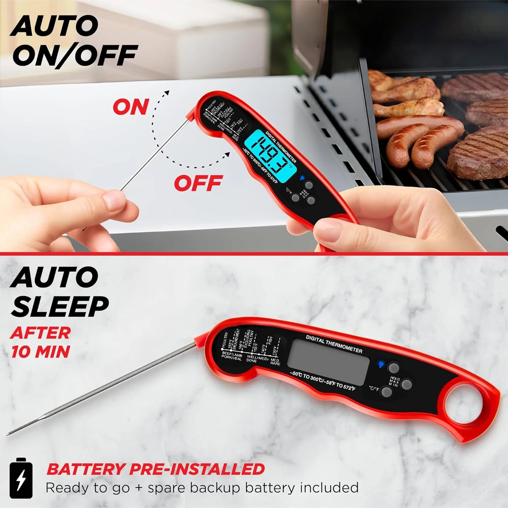 Foldable Digital Meat Thermometer With LCD Display 5