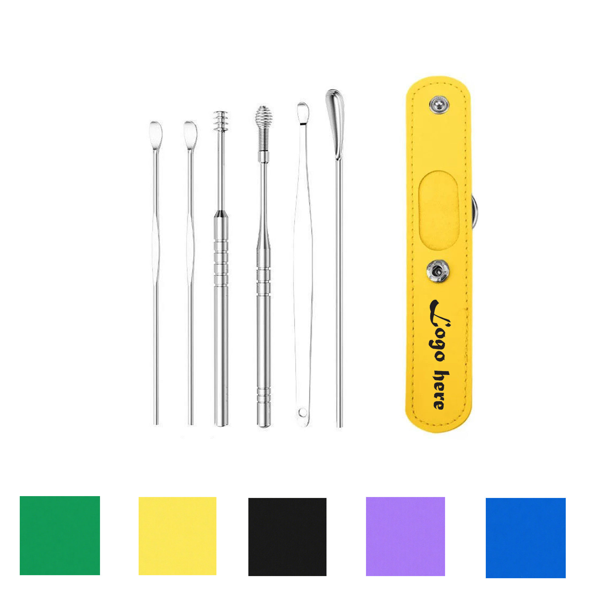 6Pcs Portable Stainless Steel Ear Scoop Set W/ Lether Bag 1