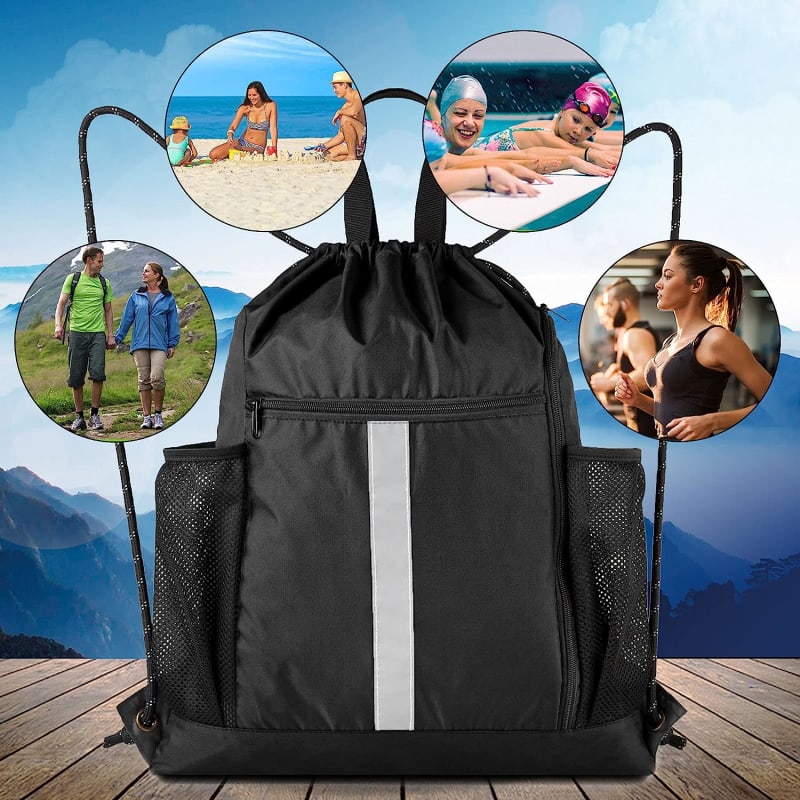 Drawstring Sports Backpack Bags With Bottle Holders 12