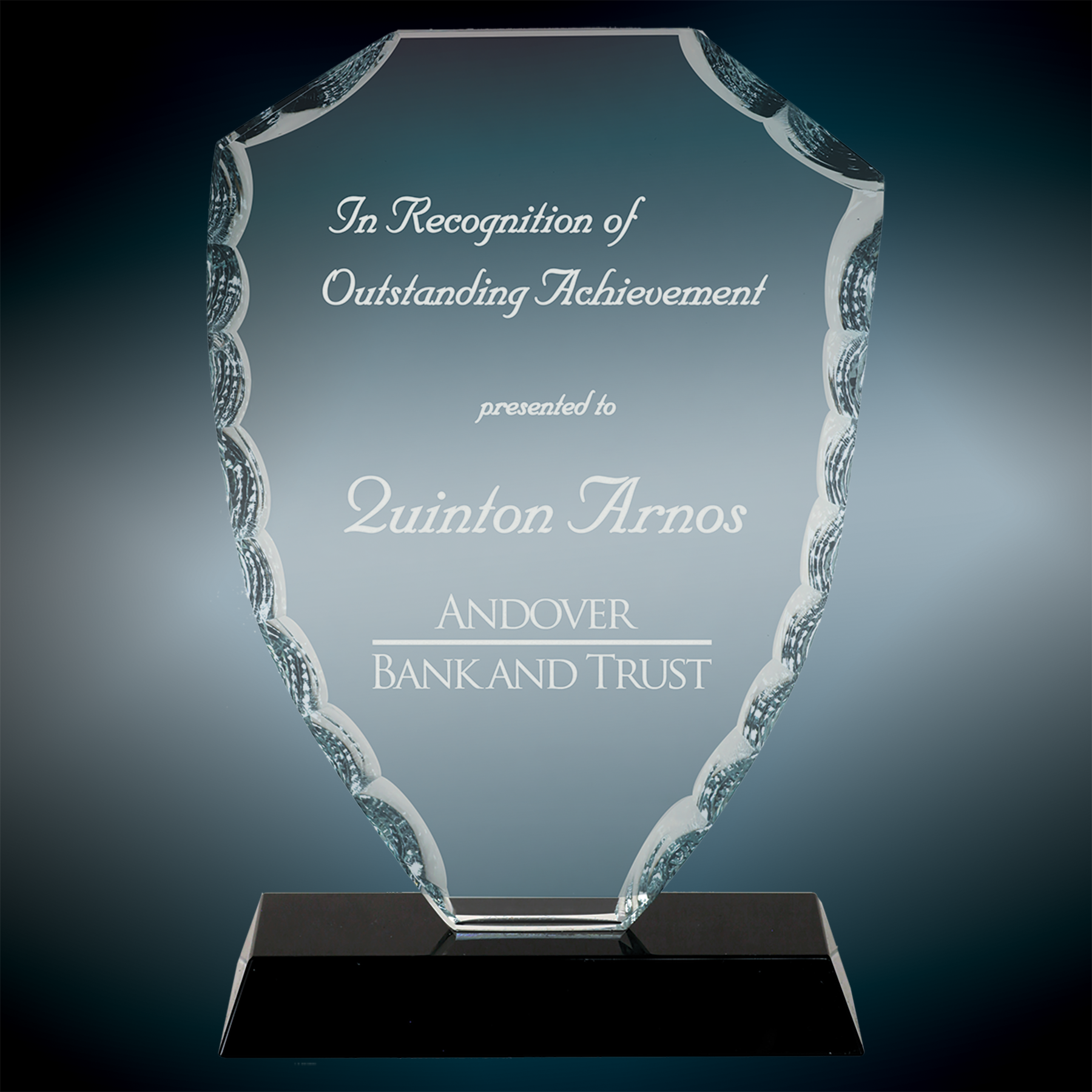6 1/2" Shield Facet Glass Award On Black Base 3
