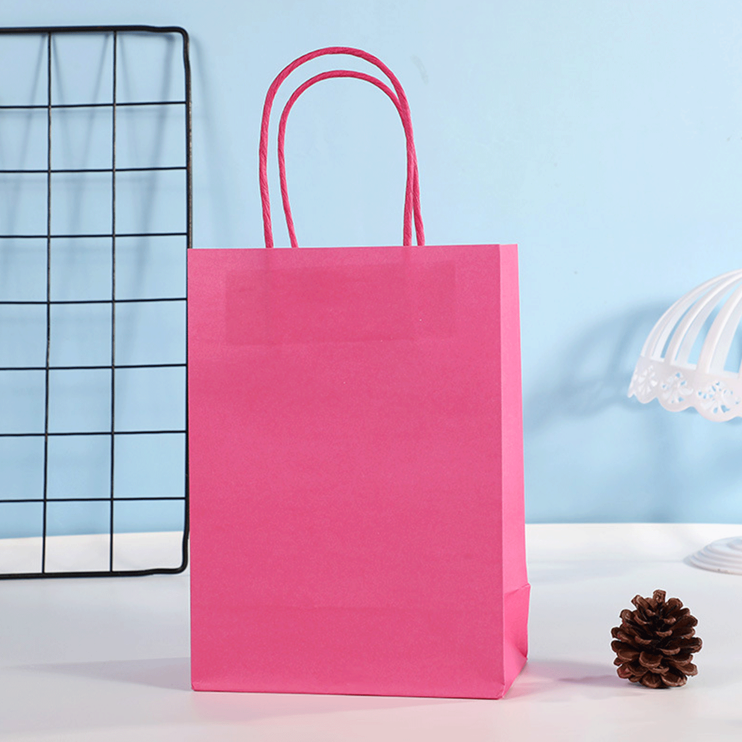 Foldable reusable rainbow colors kraft paper bag w/ Handle 15